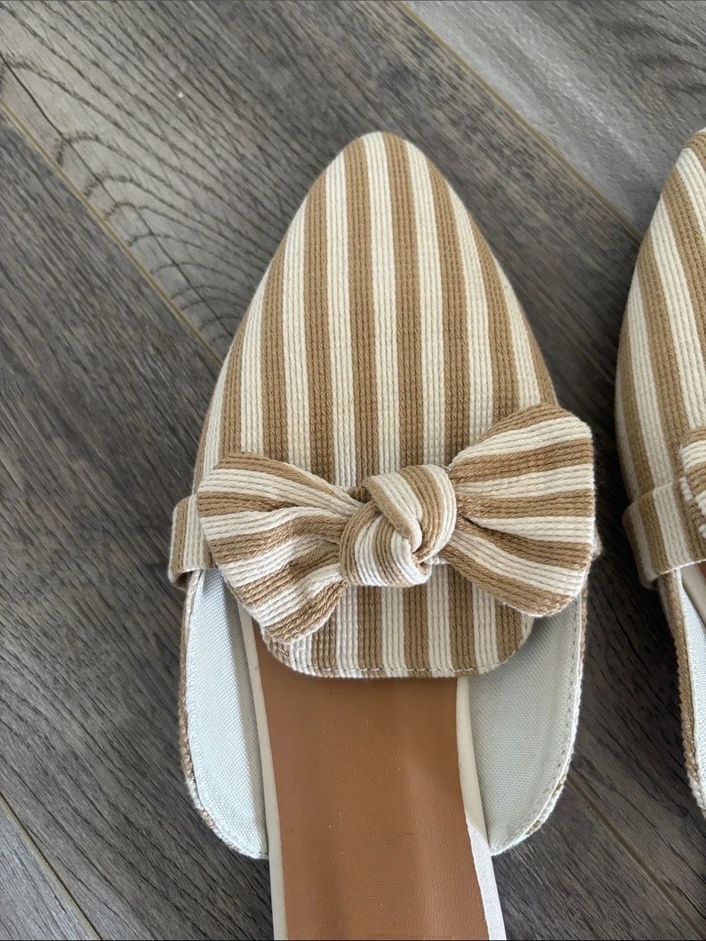 SHEIN Beige & Cream Striped Bow Pointed Mules - Picture 6 of 10